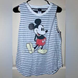 Disney Mickey Mouse Striped White Gray Sleeveless Tank Top Size Medium